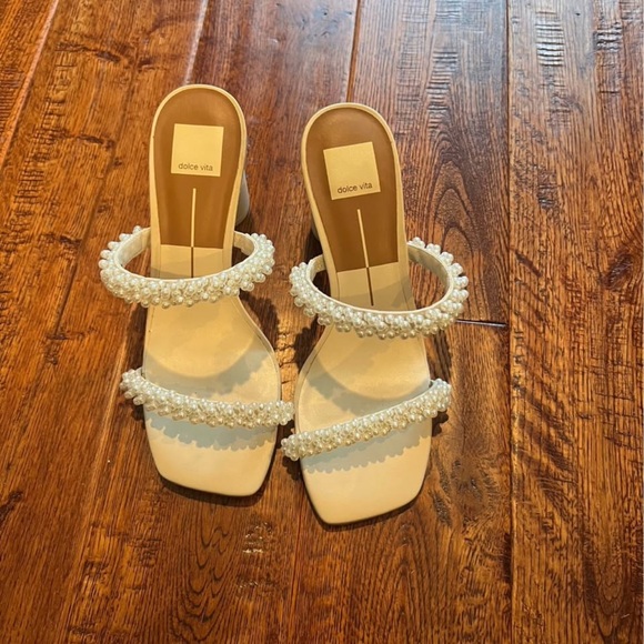 Dolce Vita Ivory Pearl Two-Strap Block Heel Sandals - Picture 3 of 4